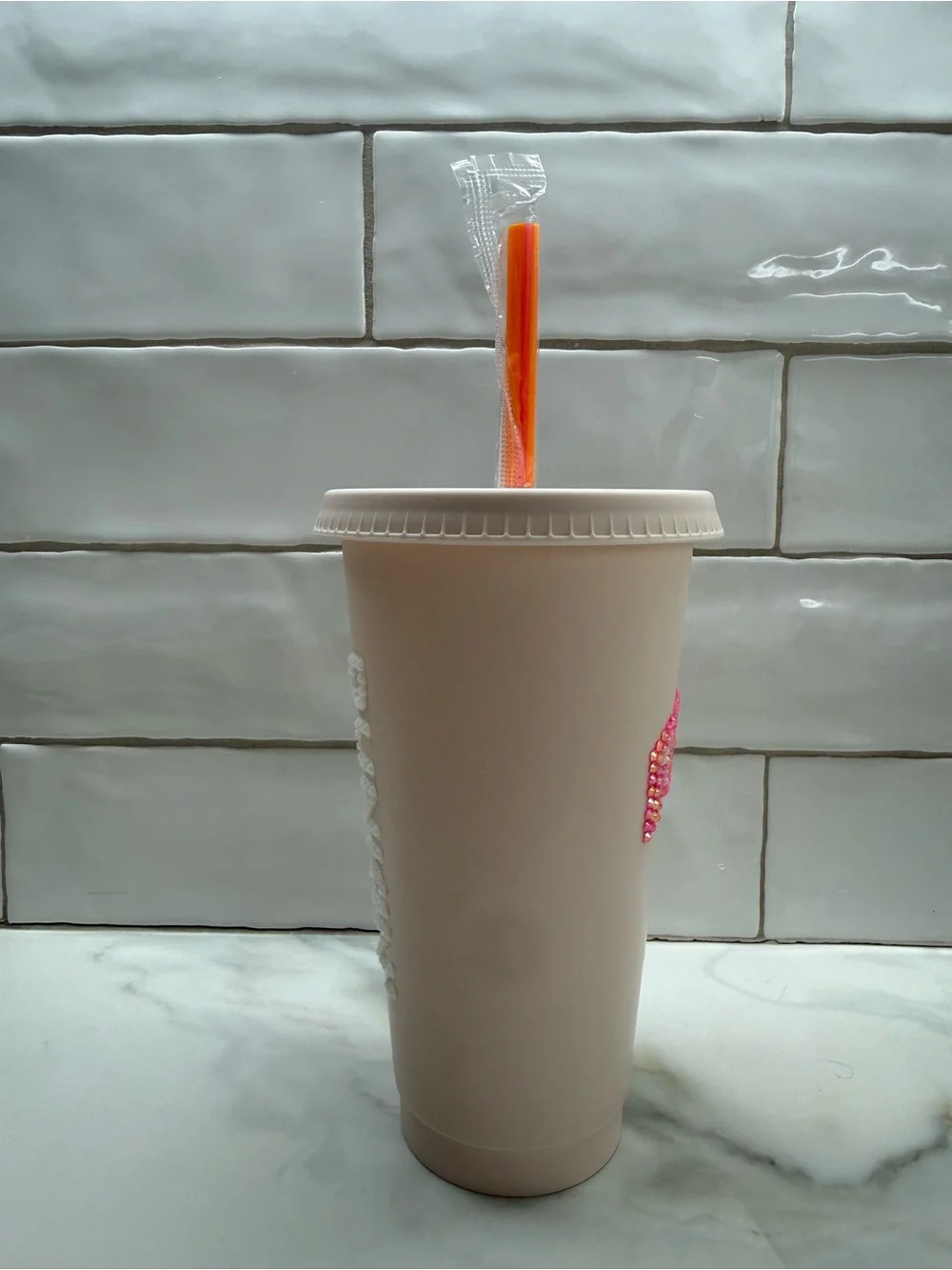 Custom Rhinestone Parke x Dunkin Travel Cup with Orange Straw NWT